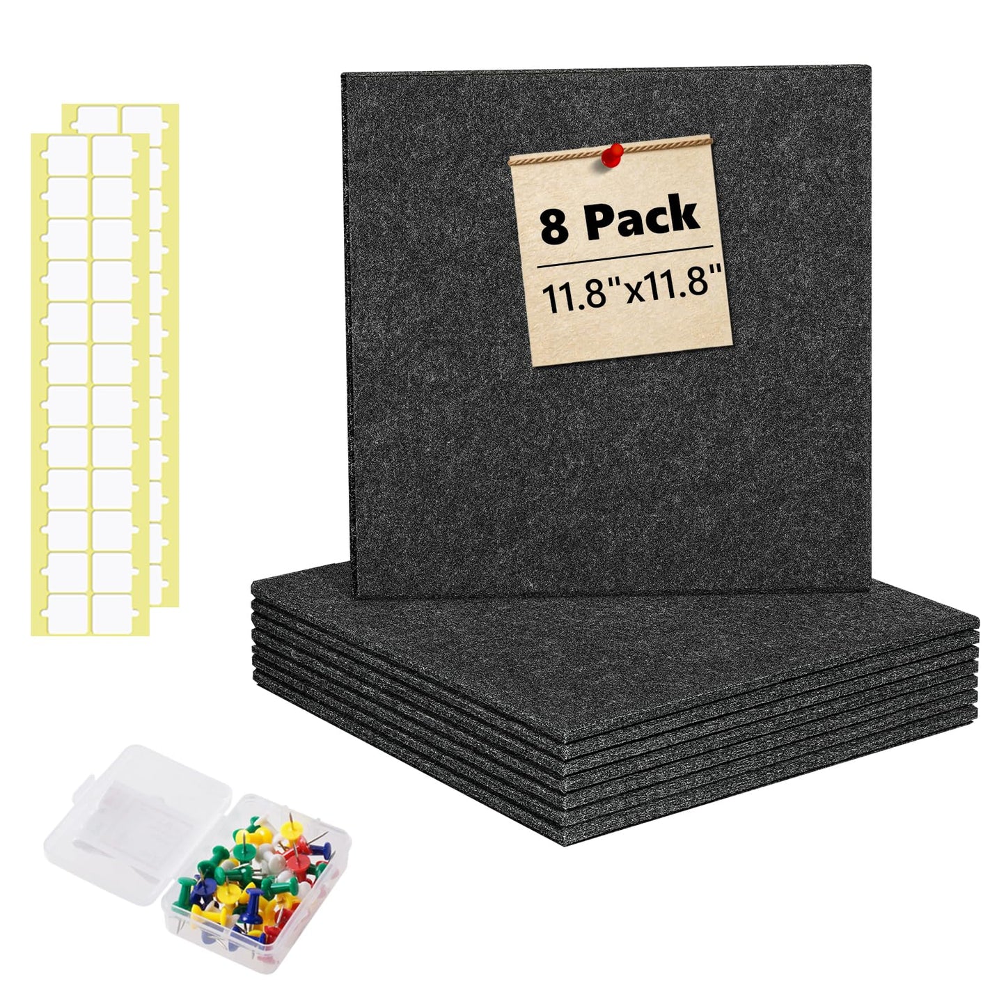 Bulletin Board 47" X 24" Cork Boards for Wall Alternative 8 Pack Grey Non-Stripe Felt Bulletin Board 48 Safe Adhesive 35 Push Pins for Office School Home Room Decor