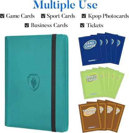 Premium 9 Pocket Card Binder for 360 Cards, Fabmaker PU Cover Trading Card Binder, Sturdy Card Collection Album, Sleek Card Holder Folders for Game Cards & Sports Cards, Turquoise