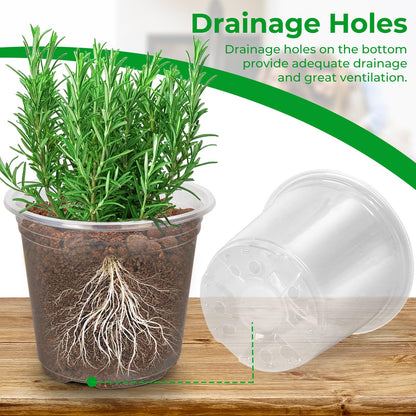 FUIJOL 6/8/10/12 Inch Large Clear Nursery Pots with Drainage, 16 Pack Clear Plastic Nursery Pots for Plants, Garden Seedling Starter Plant Pots for Succulents, Flower & Vegetable (6/8/10/12in-16Pack)