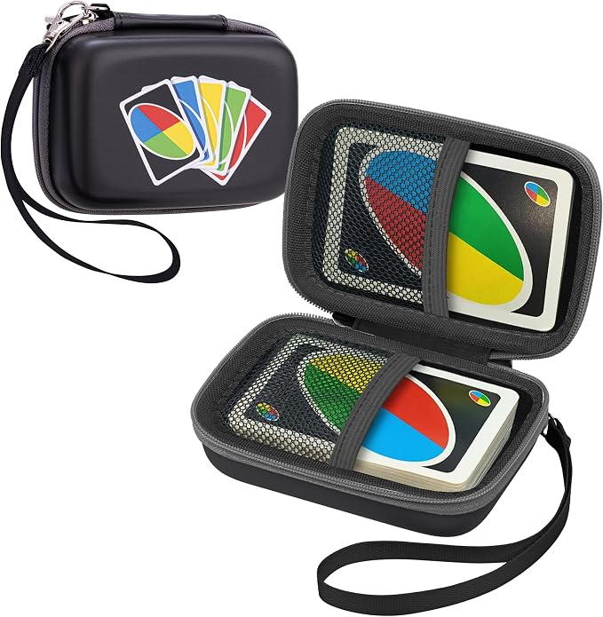 Leayjeen Cards Case Compatible with Skip BO/UNO/Pokemon/Phase 10 Card Game,Fits Up to 108 Cards,Carrying Storage Bag for Travel-Black(Case Only)