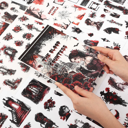 Dizdkizd Gothic Girls Sticker Book for Journaling, Scrapbooking, 190 Pre-Cut Cool Darker Vintage Stickers for Adults, PET and Paper Junk Journaling Supplies