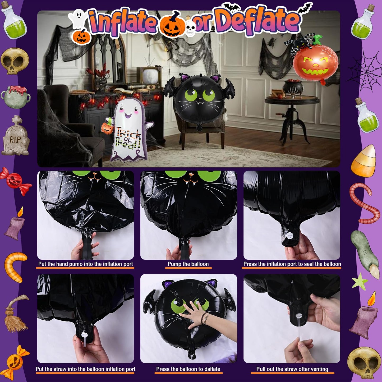 Halloween Balloon Garland Arch Kit, Light Pink Pastel Purple Black Spooky White Eyeball Latex Balloons with Scary 3D Bats Foil Balloon for Kid Halloween Party Decor Indoor Outdoor Backdrop Decorations