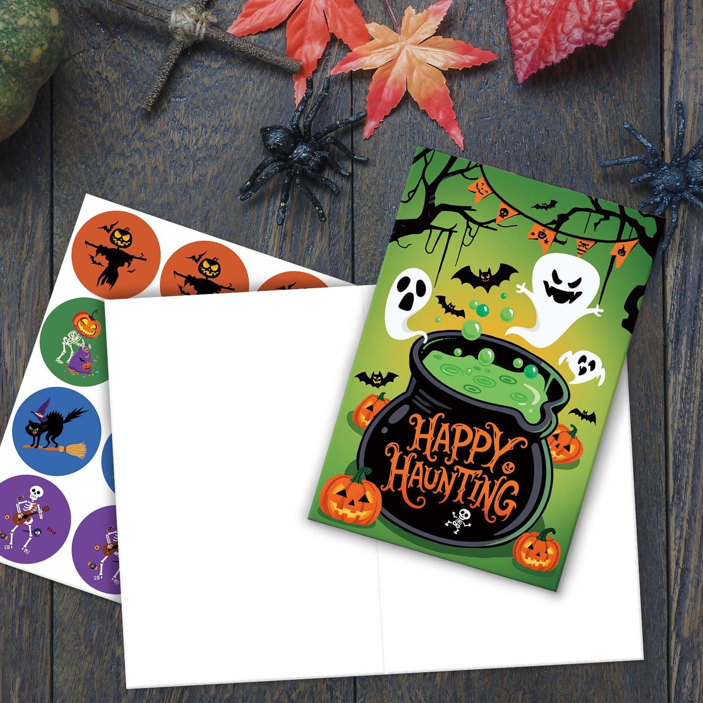 24 Pack Halloween Cards with Envelopes and Stickers, 8 Assorted Horror Designs Note Card for Trick or Treat Invitation, Halloween Party, Boxed Spooky Season Gift for Family Friend, 4x6in