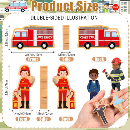 Blosssound 40 Pcs Wooden Community Helpers Toys Wooden Cars Set Wood People Figures Multicultural Career Wood Blocks for Preschool Classroom Diversity Play Games Educational Activity Supplies