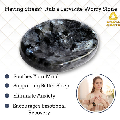Anaya Agate Larvikite Worry Stones Certified Crystal Thumb Worry Stone for Anguish, Relaxing and Soothing Balance Stones for Meditation, Stress Relief Crystals and Healing Stones for Men, Women