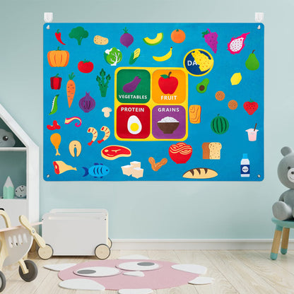 WATINC My Plate Felt Board for Kids - 3.5Ft Large 53Pcs Food Groups Learning Toy Set, Healthy Eating Flannel Board Preschool Educational with Fruits Vegetables Grains Protein for Classroom Homeschool