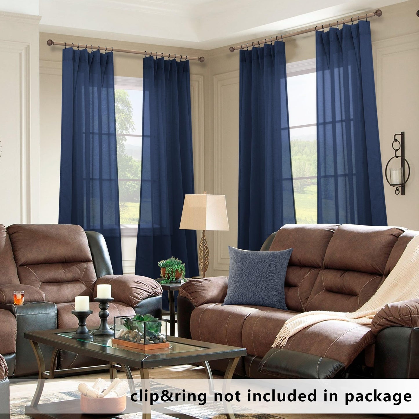 KOUFALL Navy Blue Sheer Curtains 63 Inch Length for Living Room 2 Panels Set,Kids Curtains for Bedroom Boys Room,Dark Blue