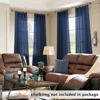 KOUFALL Navy Blue Sheer Curtains 63 Inch Length for Living Room 2 Panels Set,Kids Curtains for Bedroom Boys Room,Dark Blue