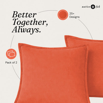 Native Fab Throw Pillow Covers 2 Pack, Premium Quality, 20x20 Inches, 100% Cotton, Bright, Durable, Decorative Halloween Cushion Cases, Perfect for Sofa, Couch, Living Room, Modern Home Decor, Orange