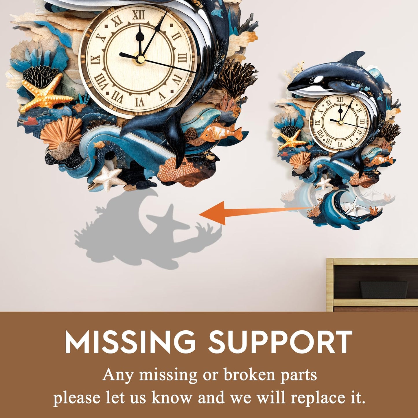 Cutywood 3D Puzzles for Adults Clock-Killer Whale Design Model Kit-Mechanical DIY Pendulum Clock with Roman Numerals-Desk Home Office Decor Personalized Gift for DIY Lovers