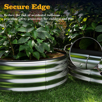 Galvanized Metal Planter Round Raised Garden Bed Kit for Gardening Outdoor，2x2x1ft Grow Garden Box Raised Flower Bed，Round Galvanized Planter Outdoor Metal Fire Pit Ring
