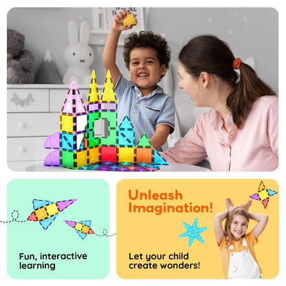 PicassoTiles Magnetic Tiles 152pcs Mirror Theme Magnet Tile Building Blocks STEM Sensory Toys with Car for Kids Toddlers Boys Girls Age 3+ Educational Learning Construction Play Set PT152