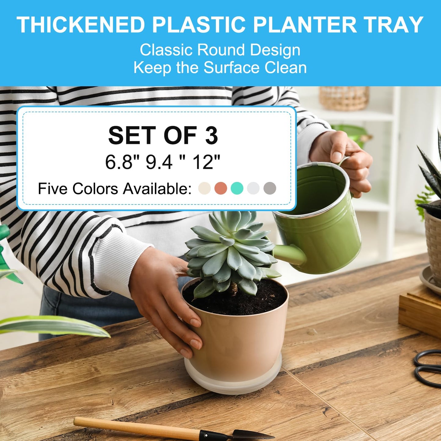 PATIKIL Plant Saucer Tray, 3 Pack 7/9/12 Inch Plastic Round Plant Saucer Flower Planter Drip Tray for Indoors Outdoors Patio Balcony, Terracotta