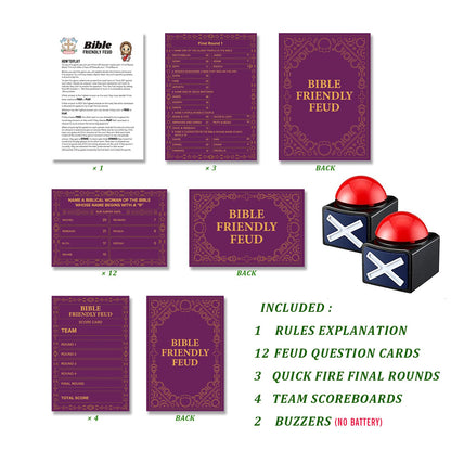 Bible Friendly Feud Game with 2 Buzzers Set, Bible Game Supplies Set, Church Feud Quiz, Games for Church Group - BISC006B