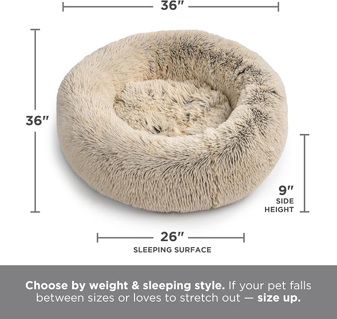 Best Friends by Sheri The Original Calming Donut Dog Bed for Large Dogs up to 100 lbs, Shag Faux Fur, Lavender, 36" x 36"
