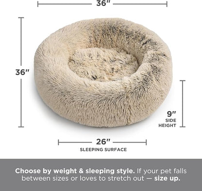 Best Friends by Sheri The Original Calming Donut Dog Bed for Large Dogs up to 100 lbs, Shag Faux Fur, Lavender, 36" x 36"