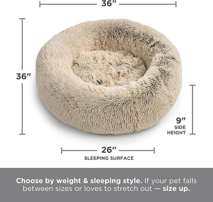 Best Friends by Sheri The Original Calming Donut Dog Bed for Large Dogs up to 100 lbs, Shag Faux Fur, Frost Gray, Large, 36" x 36"