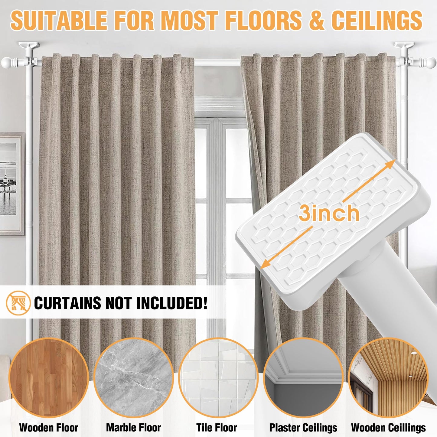 AKTOP Room Divider Curtain Rod, No Drilling Privacy Room Separator for Space Partition, 4-11ft(H) 28-117”(W) Adjustable Heavy Duty Floor to Ceiling Wall Divider Tension Rod for Room Separation, White
