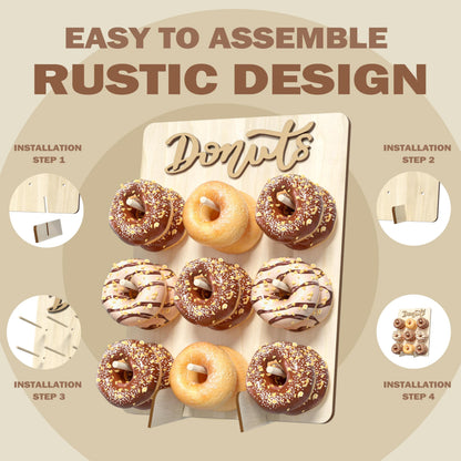 CORTNK Donut Wall Display Stand, Wooden Doughnut Holder Display 9 Donuts, Donut Holder Board for Donut Grow Up Party, Birthday, Wedding, Baby Shower, Donut Party Decorations (Natural)
