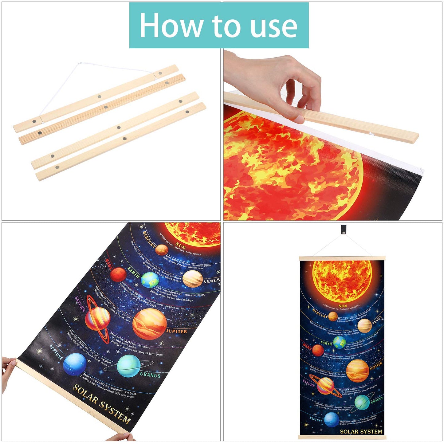 Sumind Educational Solar System Poster for Kids Room Decor, Hanging Planets Canvas Print Wall Chart, Space Learning Tool for Classroom & Home, Durable Fade‑Resistant Material with Easy Install Frame