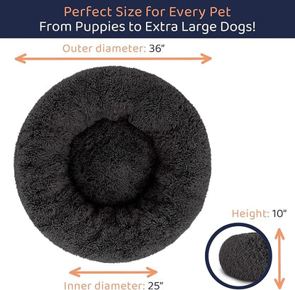 Donut Dog Bed - Premium Comfort for Anxiety Relief - Fluffy & Calming Design with Ultra-Plush Support | Cozy Round Dog Bed with Super Soft Circle Style (Black, Large)