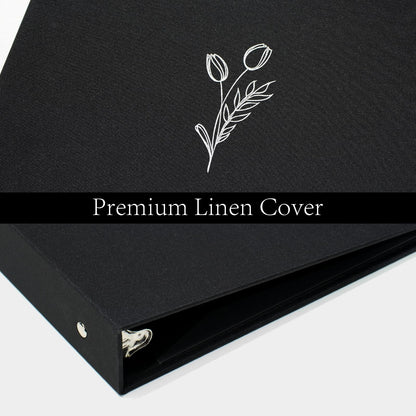 Premium Linen 3 Ring Binder 1 Inch - Decorative Hardcover Binder with Round Rings, Holds 8.5 x 11 Letter Size Paper for School, Office, Home Organization & Presentation, Tulip, Black