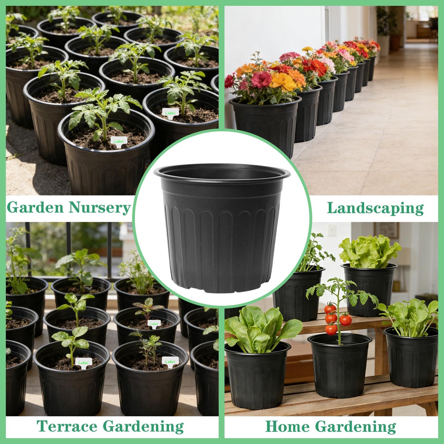 Niiiice 60-Pack 2 Gallon Flexible Plastic Plant Pots with 50Pcs Plant Labels,Thickened Soft Seed Starting Container for Indoor Outdoor Plants, Seedlings, Vegetables, Succulents and Cuttings