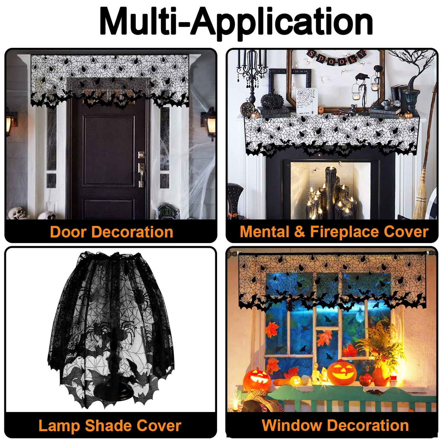 5Pcs Halloween Lamp Shade Cover Halloween Decorations Indoor, Black Spider web Lampshades Cover Topper Scarf for Festive Home Haunted House Mantle Decor, Large 20 X 60 Inch Spiderweb Lamp Shade Cover