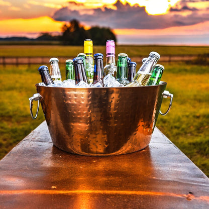 BREKX Insulated Rose Copper Double Walled Ice Bucket for Parties, Anchored Wine Bucket/Large Ice Bucket with Handles, Drink Cooler for Parties, 12 Quarts (3 Gallon)