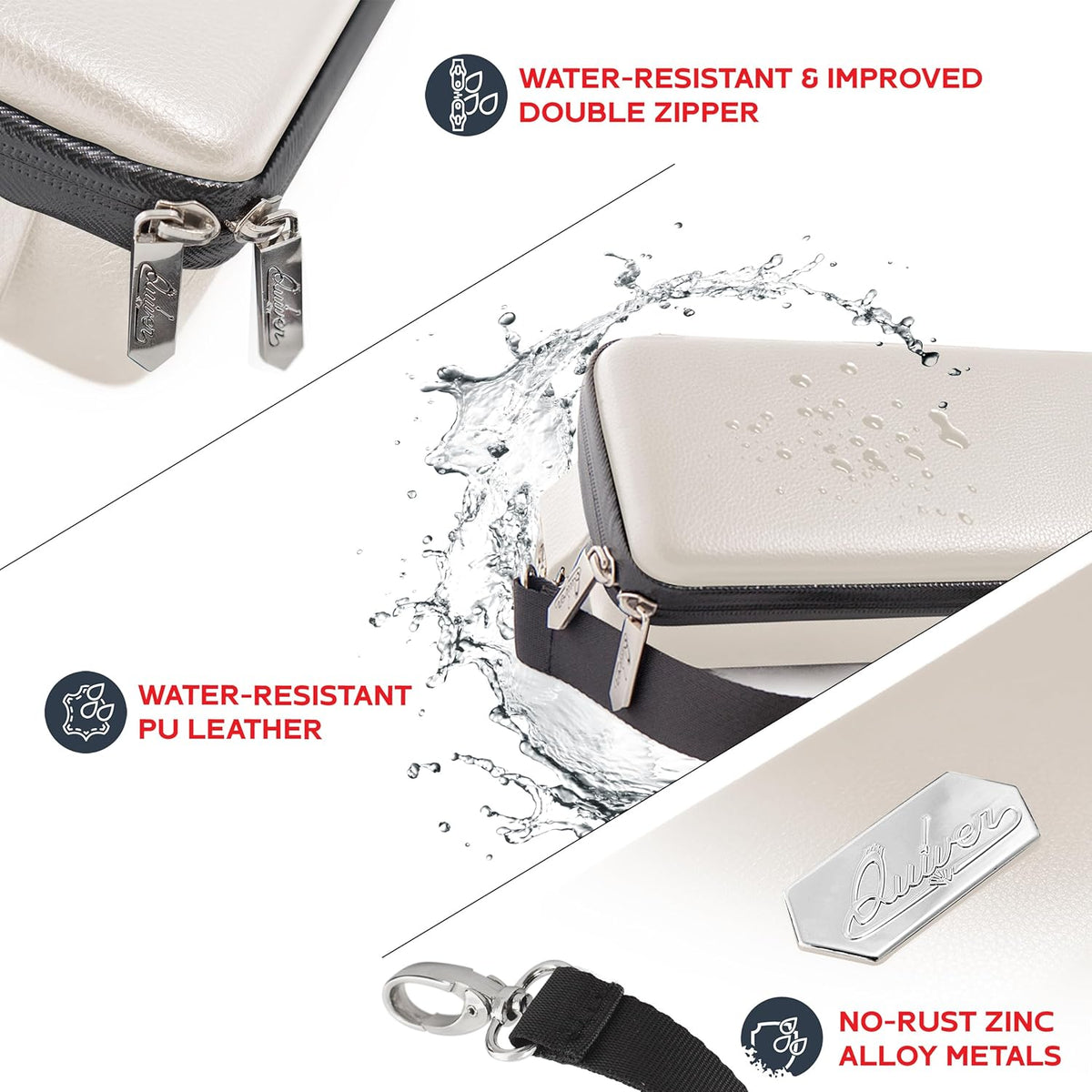 Quiver Time White Quiver Card Carrying Case - TCG Cards Deck Box Holder for Trading Cards, MTG Bag Playing Card Case (+Wrist & Shoulder Strap, Dividers, Separators, Corner Pads + 100 Apollo Sleeves)