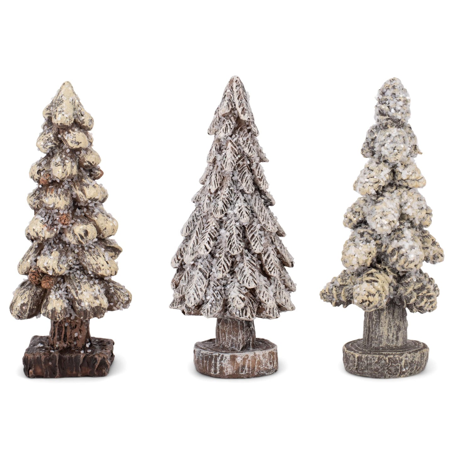 Transpac Rustic Snowy Tree Cream and Brown 5 Inch Resin Figurine Set of 3