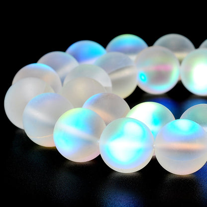 RUBYCA 6mm Round Moonstone Matte Crystal Glass Beads Aura for Jewelry Making White, 1 Strand