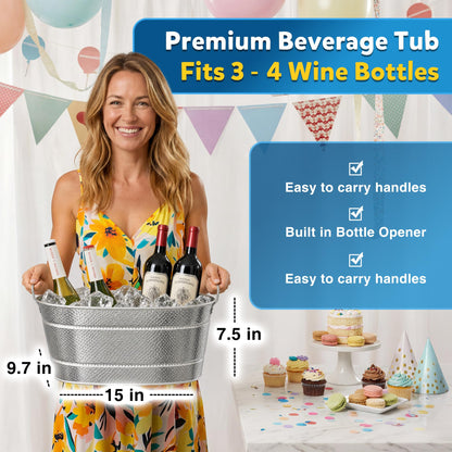 2 Pack Galvanized Tub with Handles - Beverage Tub with 2 Ice Scoops, 3 Gallon Ice Bucket for Parties, Metal Drink Buckets for Parties for Champagne Cocktails Wine Cooling for Mimosa Bar Supplies