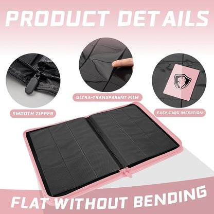 9 Pocket Card Binder, Premium Zip Trading Card Binder, 360 Double Sided Pocket PU Collection Binder, Collector Album, Card Folder for MTG, TCG, Sports Cards, (Pink)