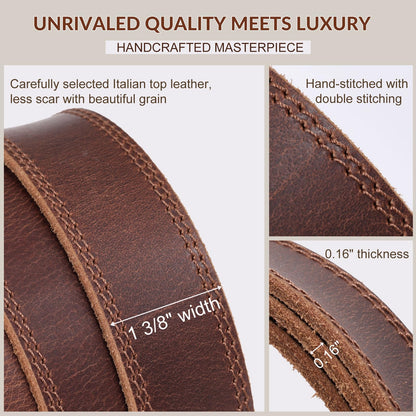 OZNDAS Mens Leather Belt, Ratchet Belts for Men Full Grain Leather Handmade, 100% Italian Top genuine Leather Dress Belts