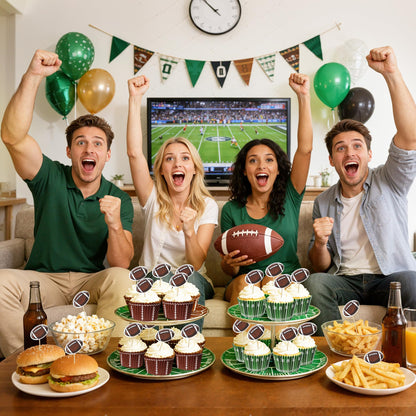 Glavatrix Football Cupcake Liners and Toppers, 200PCS Touch Down & Football Pattern Baking Cups Muffin Wrappers with 36PCS Cupcake Picks for Sports Game Day Baby Shower Birthday Party Cake Decorations
