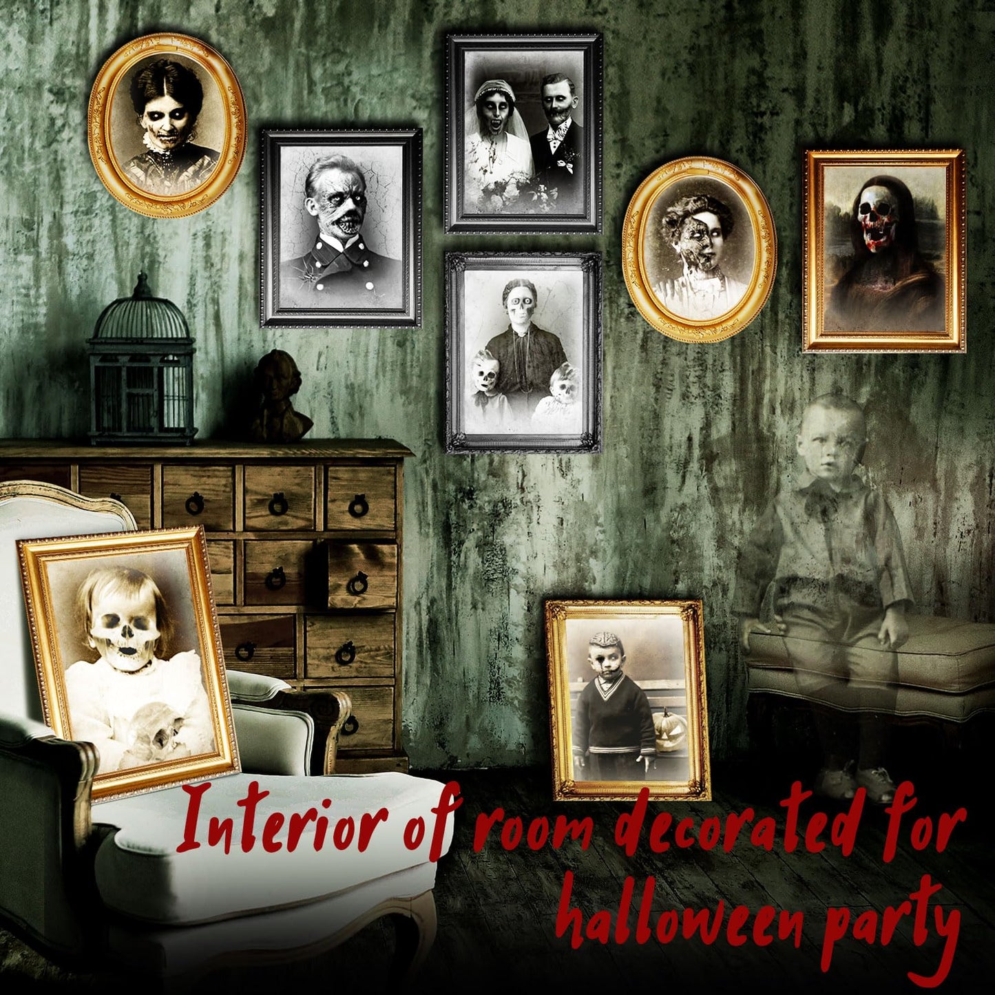 Tuanse Halloween Decorations Indoor 3D Changing Face Pictures Horror Scary Portraits Spooky Ghost Picture Frame Creepy for Wall Halloween Party House(Mixed Style,9 Pcs)