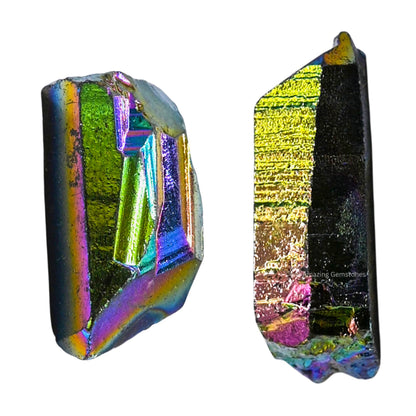 Amazing Gemstone 2 Pieces Titanium Aura Quartz Raw Pencil Points Crystals and Healing Stones, Natural Rocks for Meditation and DIY Raw Point Stones and Crystals