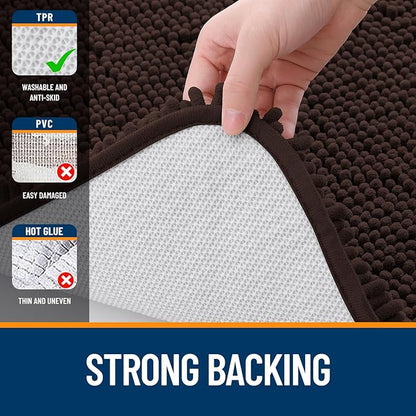 OLANLY Bathroom Runner Rugs 44x24, Extra Soft Absorbent Chenille Bath Rugs, Rubber Backing Quick Dry, Machine Washable Long Bath Mats for Bathroom Floor, Tub and Shower, Home Decor Accessories, Brown