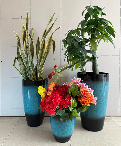MinCHI257 24/21/11 Inch Tall Planter Pots Garden Plastic Planters - Set of 3 for Indoor & Outdoor Use - Decorative Lightweight Flower Pots