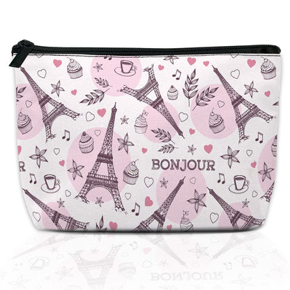 DEMACYA Watercolor Paris Tower Makeup Bag for Purse, Waterproof Funny Cosmetic Bag for Women, Zipper Travel Toiletry Pouch Gift 9.5×5.9 Inch