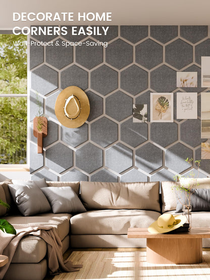 Fluxynara Hexagon Cork Board Alternative for Walls Decor-12-Pack Felt Bulletin Board Tiles,with 30 Pushpins,70 Adhesive Tabs for Office,Classrooms & Home Pin Board Felt Board-Blue Gray