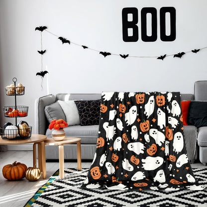 JarThenaAMCS Halloween Fuzzy Flannel Blanket Boo Ghost Pumpkin Throw Blanket Black Soft Blankets for Farmhouse Home Sofa Chair Bed Couch, 60 x 70 Inch