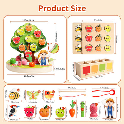 INIFEIDALA Montessori Toys for 3 4 5 Year Olds | Birthday Gifts for Boys & Girls, Wooden Educational Toddler Toys, Shape Sorting, Carrot Harvest & Magnetic Fishing Game – Fine Motor Skills Development