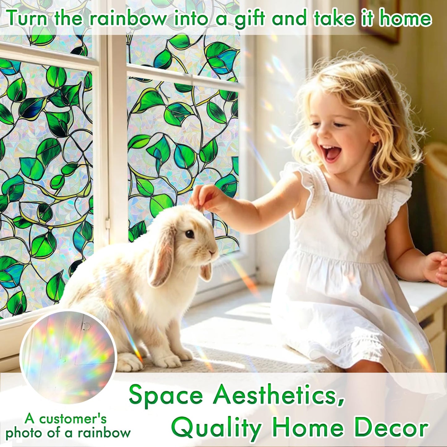 SOMWISE Rainbow Window Privacy Film,Heat Control,UV Blocking,Anti-Glare,Day & Night Privacy Protection & Decoration for Home, Bathroom,Glass Door,Static Cling,Renter-Friendly with Installation Tools