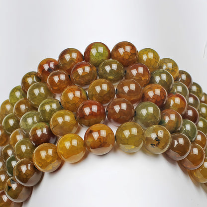 MJDCB Natural Ancient Crack Agate Beads Yellow Dragon veined Stripe Agate Round Stone Beads for DIY Necklace Bracelat Jewelry Making 15" (6mm)