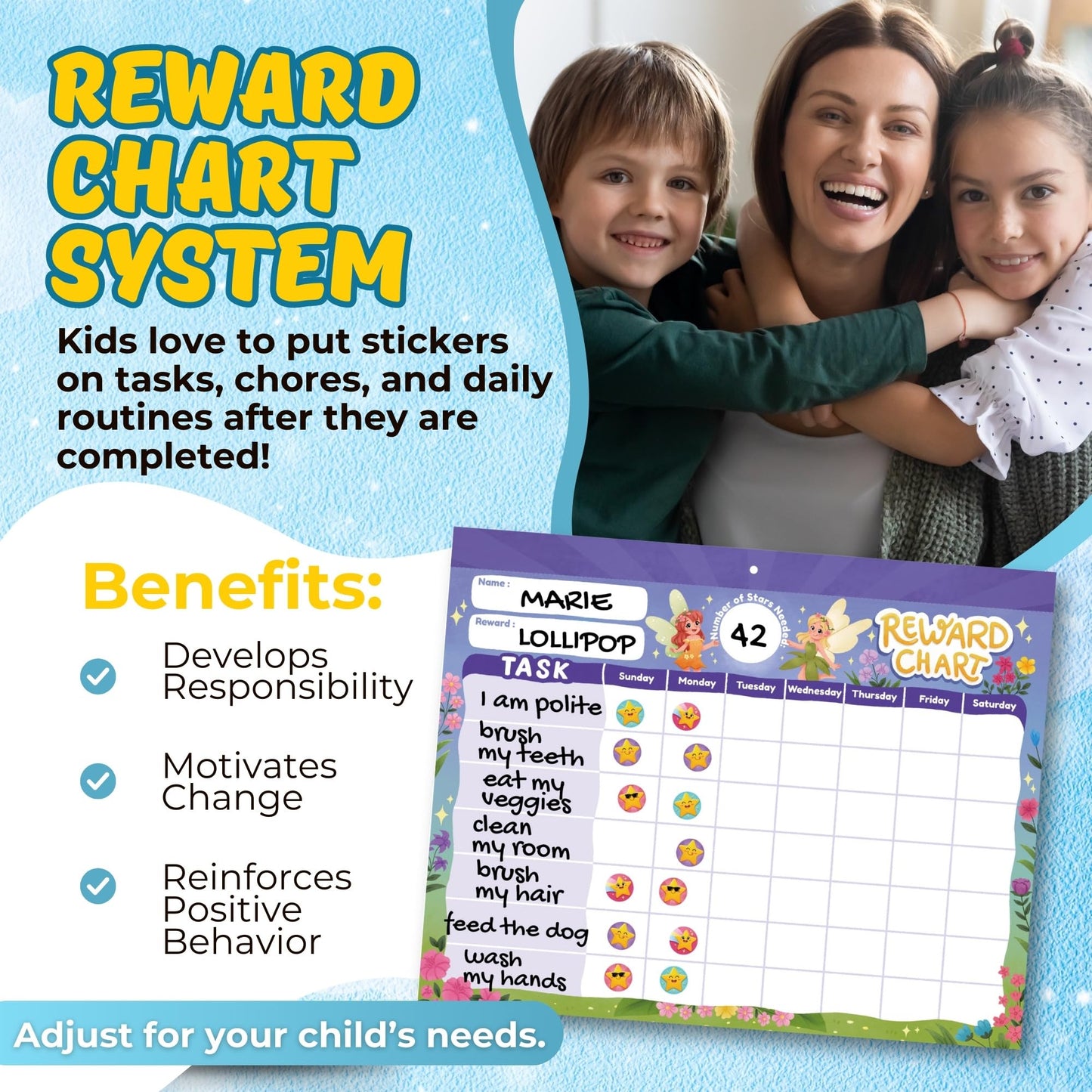 Gooji Princess Reward Chart for Kids - Motivational Chore Chart for Kids, Behavior Chart for Kids at Home, Sticker Chart - Perfect for Encouraging Good Habits, Learning, and Responsibility