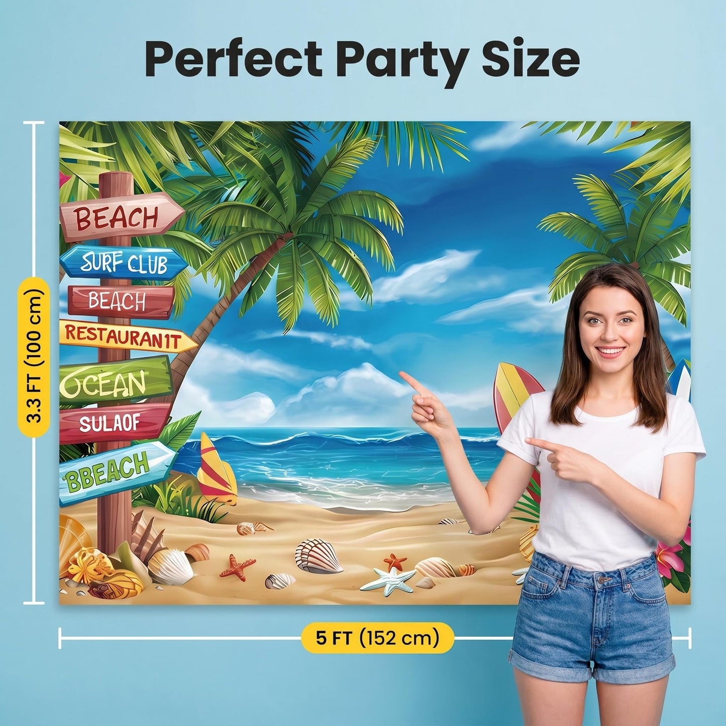 Photo Booth Backdrop and 30Pcs Props, 5x3 ft Aloha Themed Backdrop for Luau Party Decorations, Non-Reflective Surfboard & Tropical Leaf Backdrop for Pool Party, Beach Birthday Backdrop