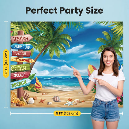 Photo Booth Backdrop and 30Pcs Props, 5x3 ft Aloha Themed Backdrop for Luau Party Decorations, Non-Reflective Surfboard & Tropical Leaf Backdrop for Pool Party, Beach Birthday Backdrop