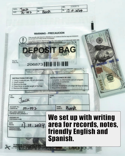 Plastic Deposit Bags 100 Pack Clear 9''x 12'', Security Bank Deposits Bags,Cash register bag,Money bag for Cash,Bank Pocket,Tamper-Evident Bag,Unique Barcode